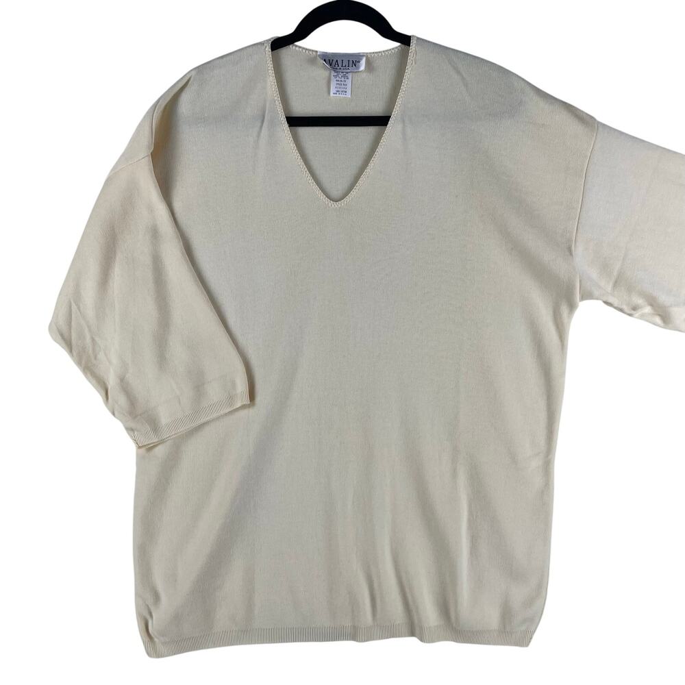 Avalin Womens Pullover Sweater SZ Med Yellow V-Neck  100% Cotton USA Ultra Soft